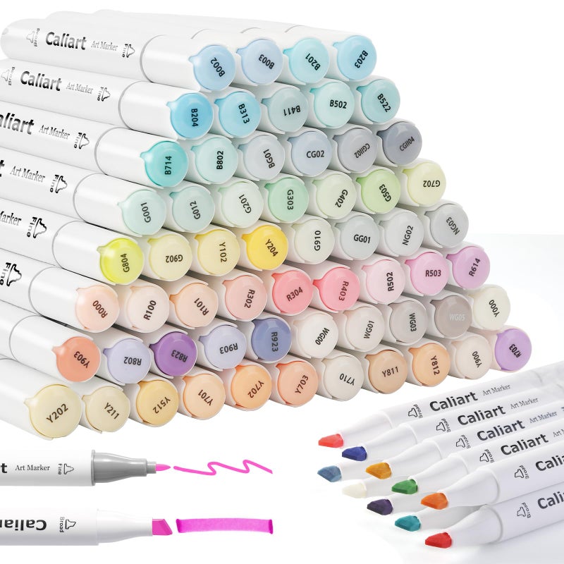 Caliart Pastel Markers  61 Colors Dual Tip Alcohol Markers  Easter Basket Stuffers for Kids Teens Toddler  Sketch Pens Permanent Art Markers Set for Adult Book Eggs Decorations Gift Drawing Supplies - Image 1